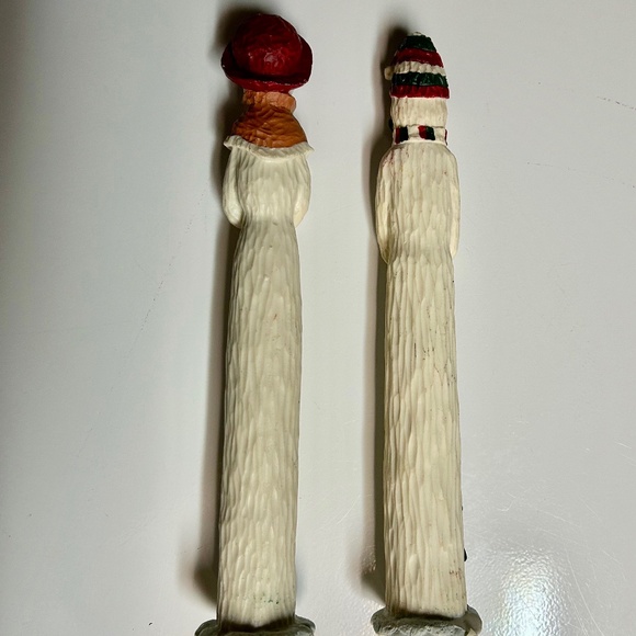 Vintage Hand Carved Look Resin Snowman and Snowlady Figurines - Picture 2 of 4